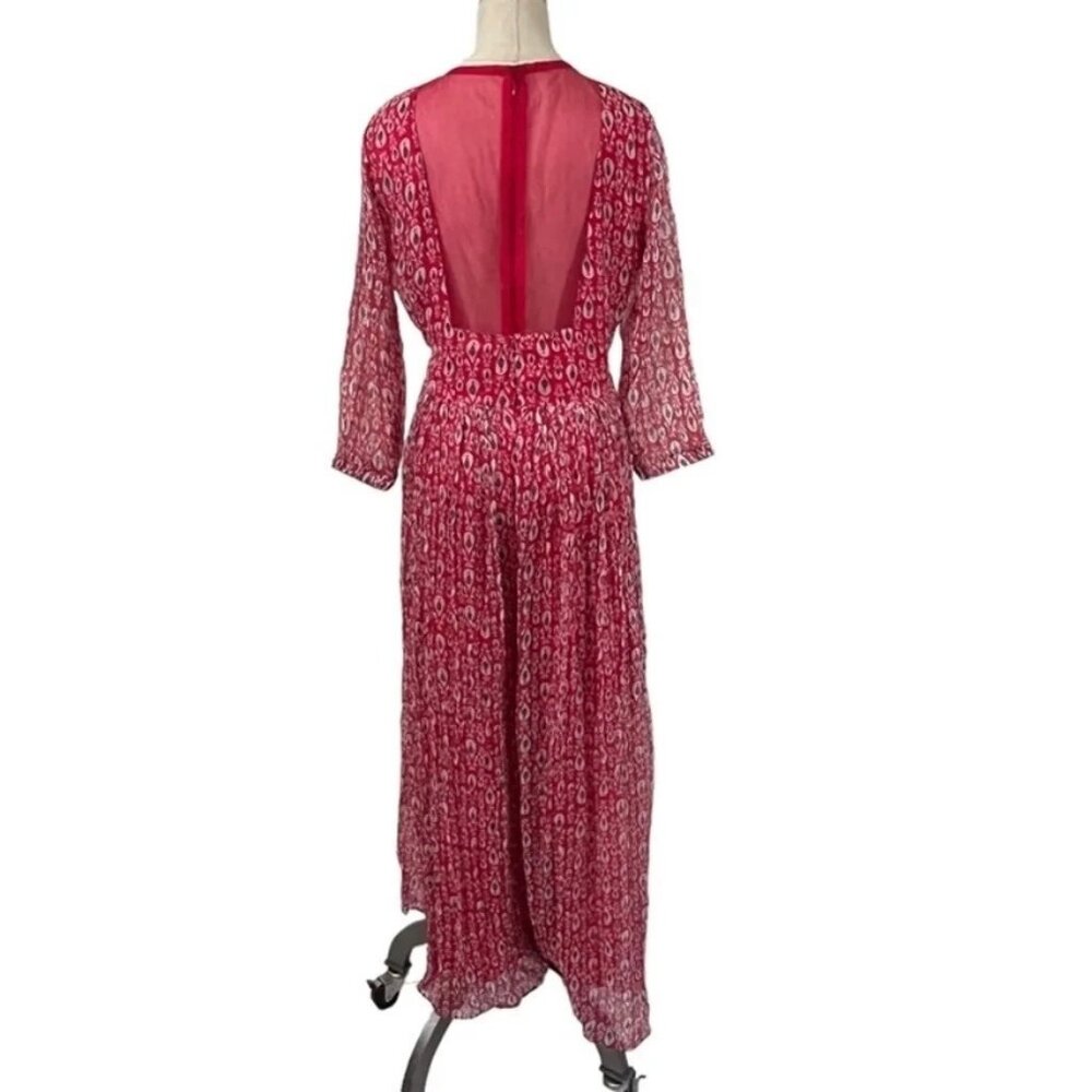 Final Sale! Kalki women's jumpsuit red white beaded flowy long sleeve back zip s - Picture 6 of 9